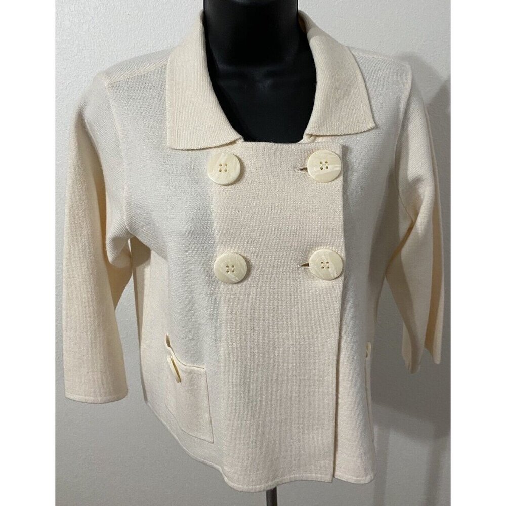 Covington Women Size Small Petite Sweater Ivory Big Button